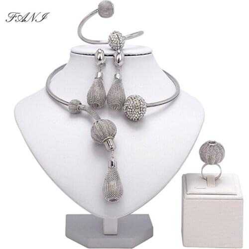 Fani Exquisite Dubai Gold/Sliver Plated Jewelry Set Nigerian Wedding accessories jewelry set African woman costume Jewelry Set