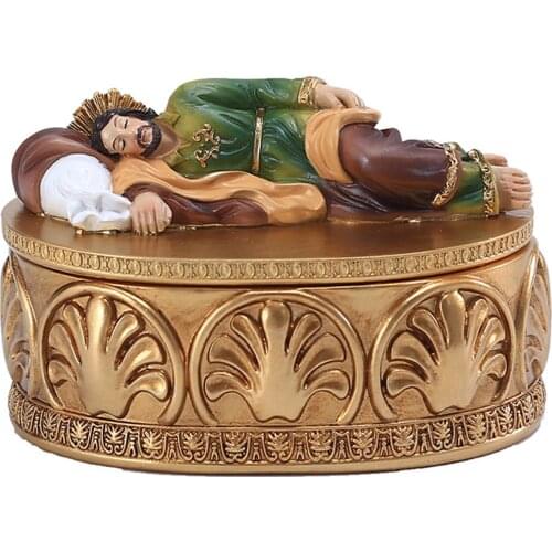 Religious Jewelry Storage Box Sleeping St Joseph Statue Resin Decorative Figurine Home Decor for Office Car Desktop D1