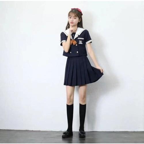 Music Embroidery School Uniform High School Girl Sailor Suits Cosplay Costume Black Short Short Sleeve Japanese Anime Uniforms