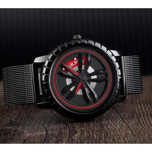 Creative 3D Dial Men Watch Quartz Watches Car Wheel Rim Hub Rotation Clock montre homme relojes para hombre relogios masculino