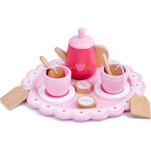 Girl Kitchen Creative Wooden Tea Set Toy Kids Mini Tea Set Wooden Pretend Play Afternoon Tea Slice Cup Tray Spoon Kids Gifts