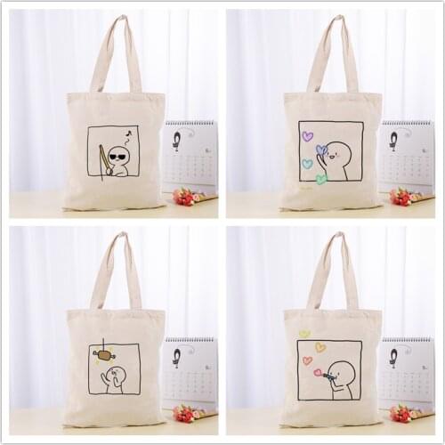 Hot Little Couple illustration Printed Canvas Tote Bag 30X35cm Convenient Shopping Women Handbag Custom Logo