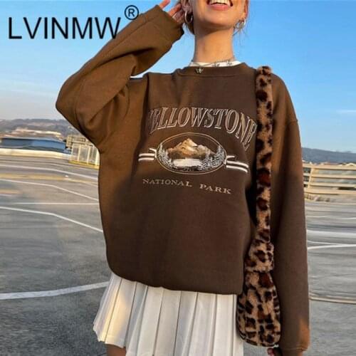 LVINMW Loose Casual Fashion Letters Long Sleeve Top Printed Patchwork Korean Style Hoodie Women O Neck Autumn Streetwear Clothes