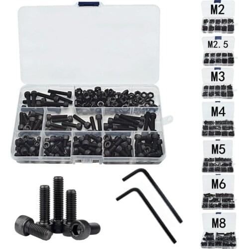 Hex Hexagon Socket Head Cap Screw Nut 12.9 Grade Carbon Steel M2 M2.5 M3 M4 M5 M6 M8 Black Screw Set Bolt and Nut Assortment Kit