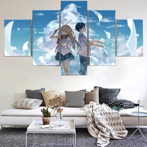 5 Piece Wall Art Canvas Painting Anime Character Poster Your Lie In April Modularity Pictures Living Room Decoration