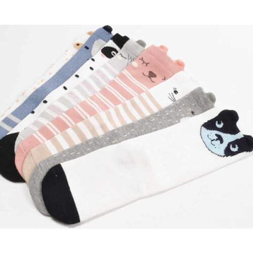 Cartoon Girls socks Knee high infant Non-slip baby pure cotton socks Boys tube strip animal knee high sock girls wear