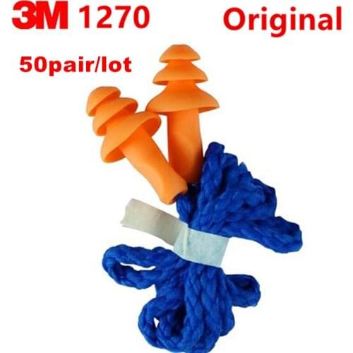 50pair original 3M1270 Ear Protector Authentic Foam Soft Silicone corded Noise Reduction ChristmasTree Earplugs,Swimming earplug