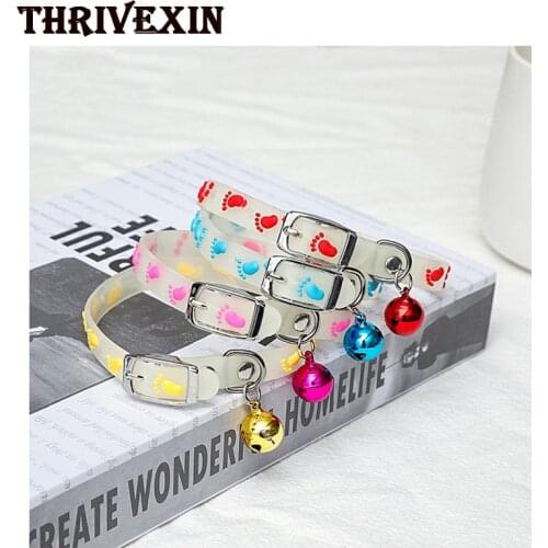 Cat and Dog Collars with Bells Adjustable Necklace Pet Fluorescent Silicone Collar Loss Prevention During Night Travel Puppy