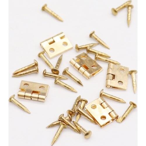 20pcs Cabinet Door Hinges Brass Plated Mini Hinge Small Decorative Jewelry Wooden Box Furniture Accessories 8mm*10mm