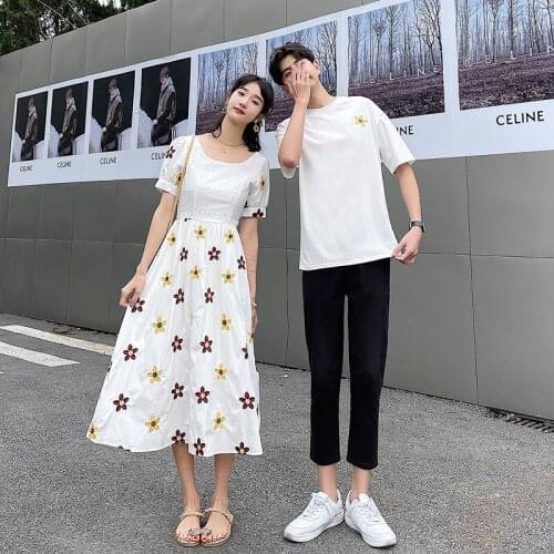 Actual couples wear summer dress floral waist slimming dress couples clothes couples clothing