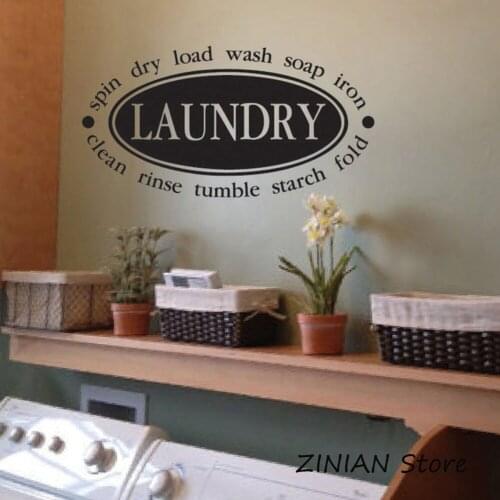 Laundry Room Decor Wall Stickers Laundry Seal Collage Vinyl Decal Wash Spin Dry Fold Soap Iron Wall Decals Waterproof Mural Z075