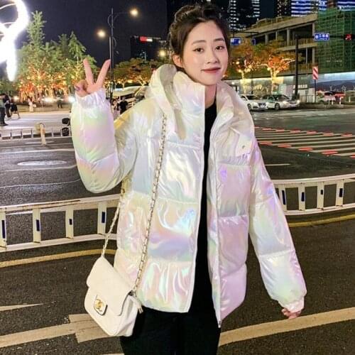 Puffer Coats Womens Shinny Hooded Long Sleeve Zipper Pockets Ladies Casual Thick Winter Jacket Cold Coat for Female 2021