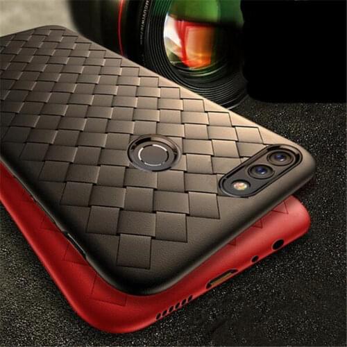 Luxury Grid Woven Ultra Thin Soft Silicone Case For Huawei P smart Back cover Business For Coque Huawei Enjoy 7S PSmart Fundas