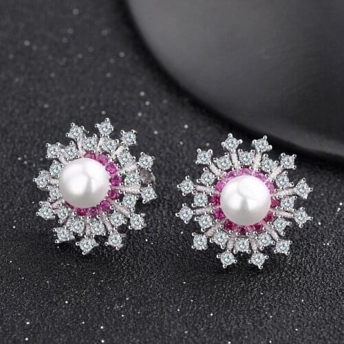 Stud Earrings Snowflake Pearl Thomas Style Glam Fashion Good Jewerly For Women,2020Ts Gift In 925 Sterling Silver,Super Deal