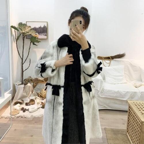 Women natural real mink fur coat cross long winter mink fur outwear