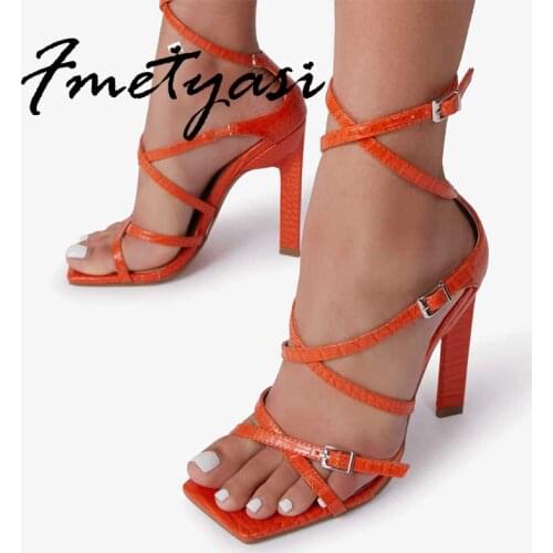 Stiletto Heels Women 2021 Open Toe High Heels Shoes Woman Fashion Narrow Band Buckle Strap Pumps Plus Size 42 Cross-tied