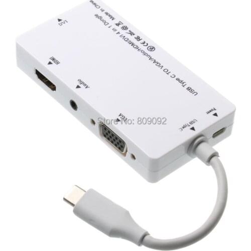 USB 3.1 Type C to VGA HDMI DVI Audio Female 4in1 Adapter Cable Converter for MacBook 2015/2016 MacBook Pro