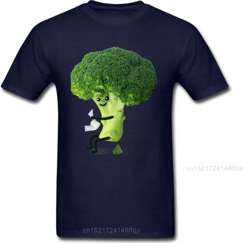 Vegetarian T Shirt Men T-shirt Very Funny Tshirt Toilet Broccoli Tops Cotton Tees Interesting Design Summer Clothing Dark Blue