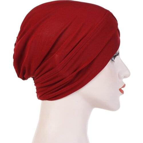 2019 Womens Elegant Stretchy Hat Turban Forehead Cross India Hat Head Wrap Chemo Hat Solid Color Bandana Muslim Scarf Hijab Cap