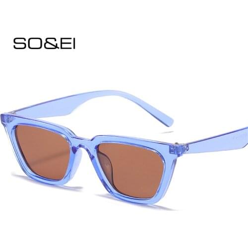 SO&EI Fashion Cat Eye Sunglasses Women Vintage Clear Blue Tea Eyewear Men Shades UV400 Blue Yellow Sun Glasses