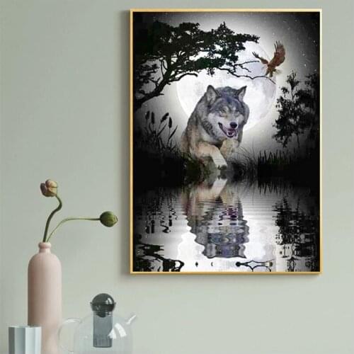 5D Diy Diamond Painting Full Square Round Moonlight Wolf Animals Embroidery Christmas Decoration For Home Wall StickersZP-4111