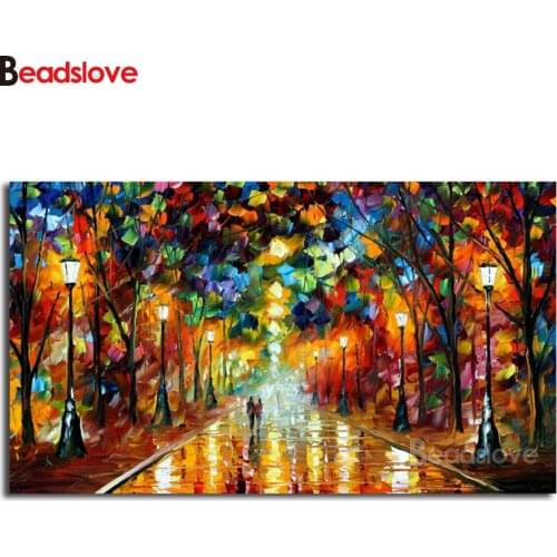 5d Diy Diamond Painting autumn road lovers large size full square drill,full round diamond embroidery mosaic romantic gift decor