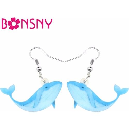 Bonsny Acrylic Anime Ocean Blue Whale Earrings Big Long Dangle Drop Animal Vintage Jewelry For Women Girls Lovers Gifts Bijoux