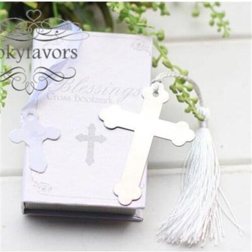 Free Shipping 50pcs/lot Blessing Cross Bookmark with Silk Tassel Wedding Favors Cross Bookmark Party Favors Party Decoration