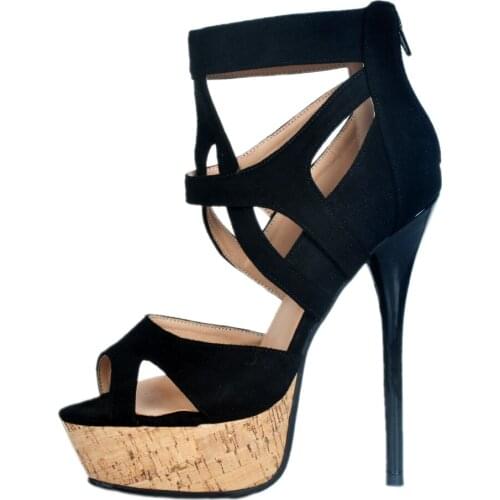 Stiletto Sandals 16CM Platform High Heel Sandals Fashion Open Toe Gladiator Sandal Summer Platform Sexy black suede Shoes