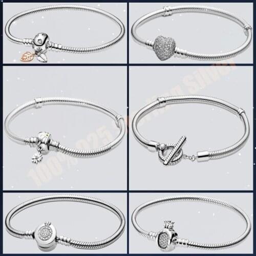 Original 925 Sterling Silver Crown And Heart With Crystal Button Pan Bracelet Fit European Charm Bracelets Women Jewelry