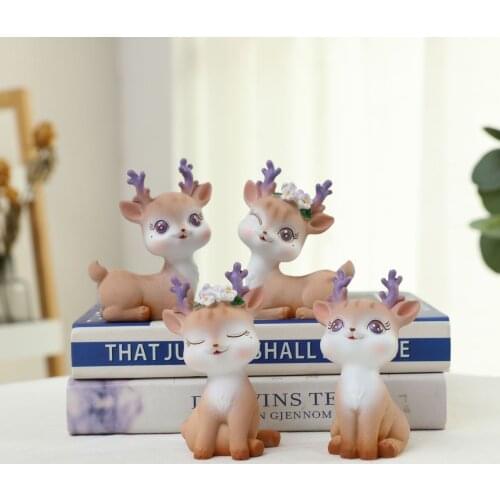 Flower Branch Horns Deer Ornaments Resin Cartoon Car Decor Creative Crafts Birthday Cake Decorations Gifts For Kids