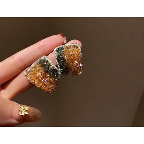 Geometric half circle yellow green gradient crystal fashion personality minority Design Earrings