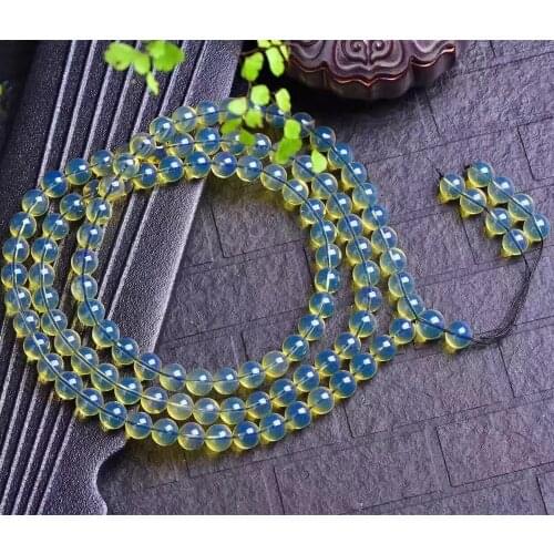 Fine jewelry Blue Amber agate bracelet 108 Beeswax Amber Bead hand on free delivery and