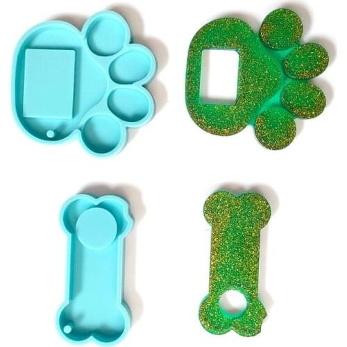 Creative Dog Bone Paw Shaped Silicone Mold Pet Memorial Tombstone Key Chain Mould Non-stick DIY Resin Keyring