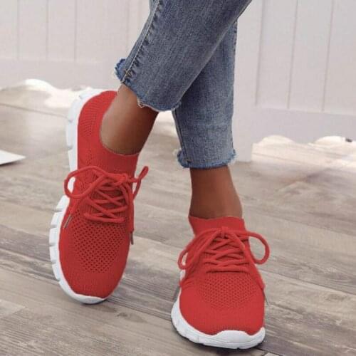 Womens Shoes Plus Size 43 Women Vulcanize Shoes Fashion Lace Up Sock Shoes Female Air Mesh Sneakers Flat Casual Trainer Feminino