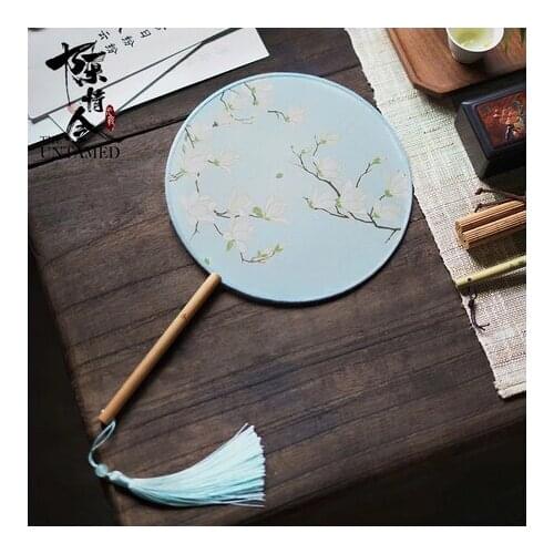 Anime The Untamed Tassel Round Fan with Wooden Handle Dance Performance Fan Hanfu Chinese Style Circular Fan Retro Accessories