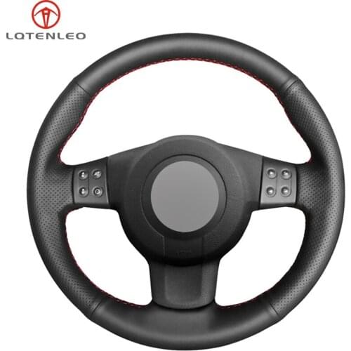 LQTENLEO Black Genuine Leather HandSewing Car Steering Wheel Cover For Seat Ibiza 6L leon MK2 leon Sport Altea Toledo 2005-2009