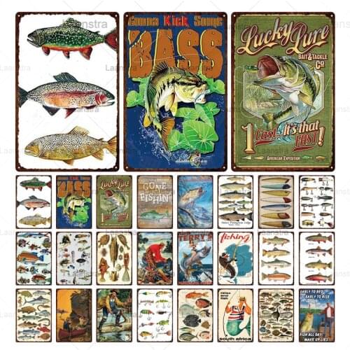 Retro Plaque Metal Tin Sign Fishing Iron Sheet Home Decoration Fishing Area Painting Wall Art Poster Customization Board Shield