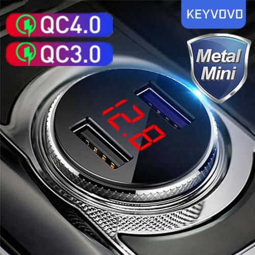QC 3.0 Metal Dual USB Phone Car Charger LED Digital Display For iPhone Xiaomi Samsung Huawei Quick Charging Voltage Monitoring