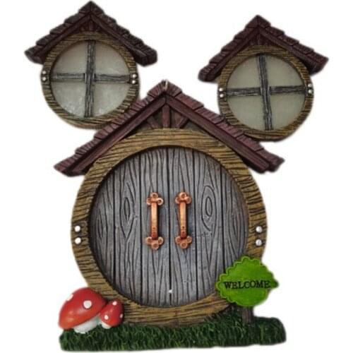 Miniature Fairy Luminous Window Door Outdoor Fairy Garden Yard Decor Elf Home for Yard Art Garden Sculpture Decor