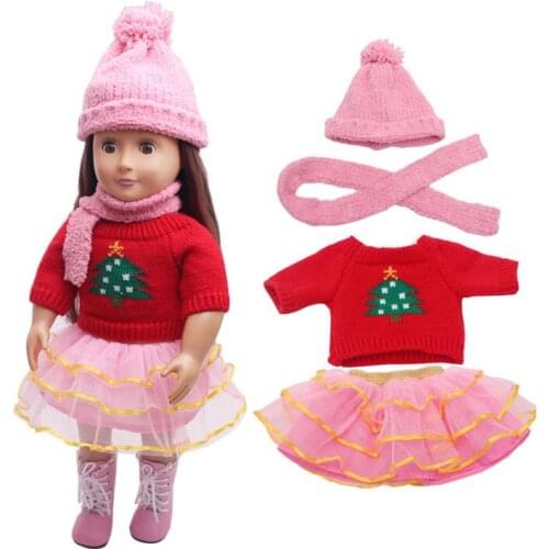 Fashion Christmas Hat + Scarf + Coat + Skirt Suit Fit 18 Inch American&43cm Baby New Born Doll Clothes Accessories