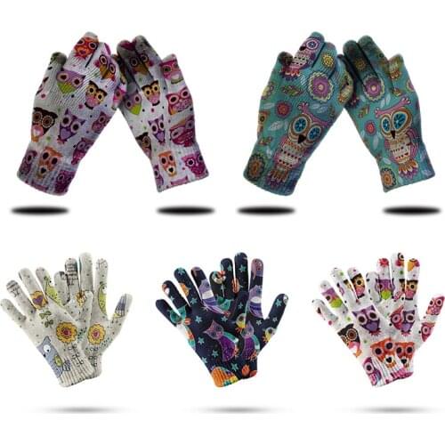 Fashion Colored Owl Ladies Gloves Nylon Knitted Gloves Cute Outdoor Gloves Protective Garden Riding Compression Sports Gloves