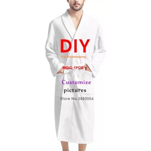 Can Be Customized Design Name Logo Men Winter Bathrobe Cotton Home Wear Girl Night Gown Thermal Pajamas Long Sleeve Dropship