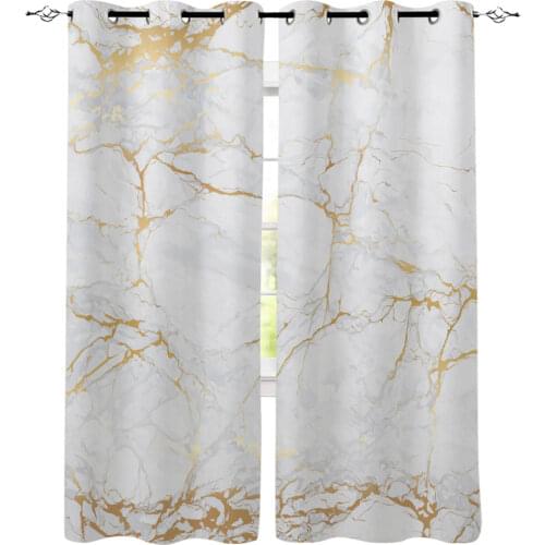 Marble Gold Pattern Window Curtains LivingRoom Kitchen Curtains Left and Right Biparting Open