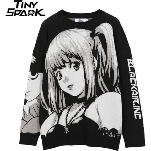 Mens Hip Hop Streetwear Harajuku Sweater Vintage Retro Japanese Style Anime Girl Knitted Sweater 2020 Autumn Cotton Pullover
