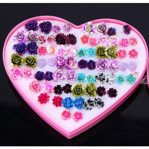 97QE Rose Flower Stud Earring Set For Women Small Earring Jewelry 36 pairs Random Mix