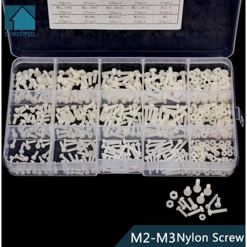 480pcs Nylon Round Head Phillips Screw Bolts M2 M2.5 M3 Hex Nuts Set White Black Plastic Screws Assortment Kit