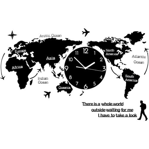 Large World Map Wall Clock 3D Black Clock Mechanism Living Room Modern Nordic Home Watch Wall Decoration Zegar Gift Ideas FZ555