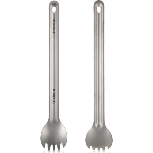 2021 New Titanium Long Handle spoon Tableware Convenient Titanium Fork Dinner Cutlery for Picnic Outdoor Hiking Camping