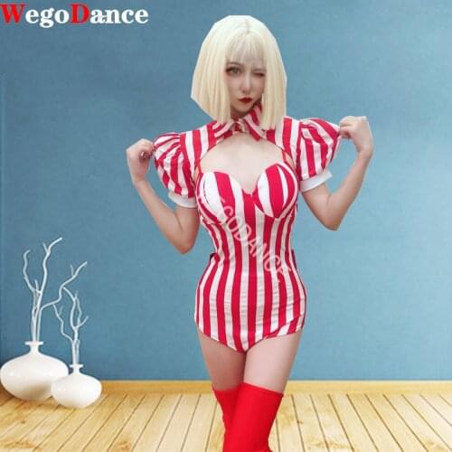 New Nightclub Group Gogo Lead Dance Dress Paty Girl Red And White Stripe Costume